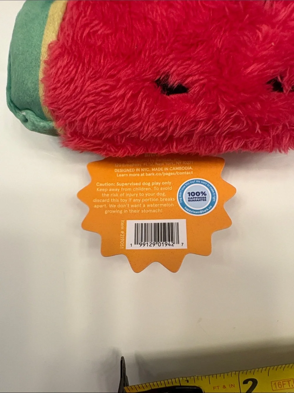 BARK Slobbermelon Pop Plush Watermelon Toy - Red & Green